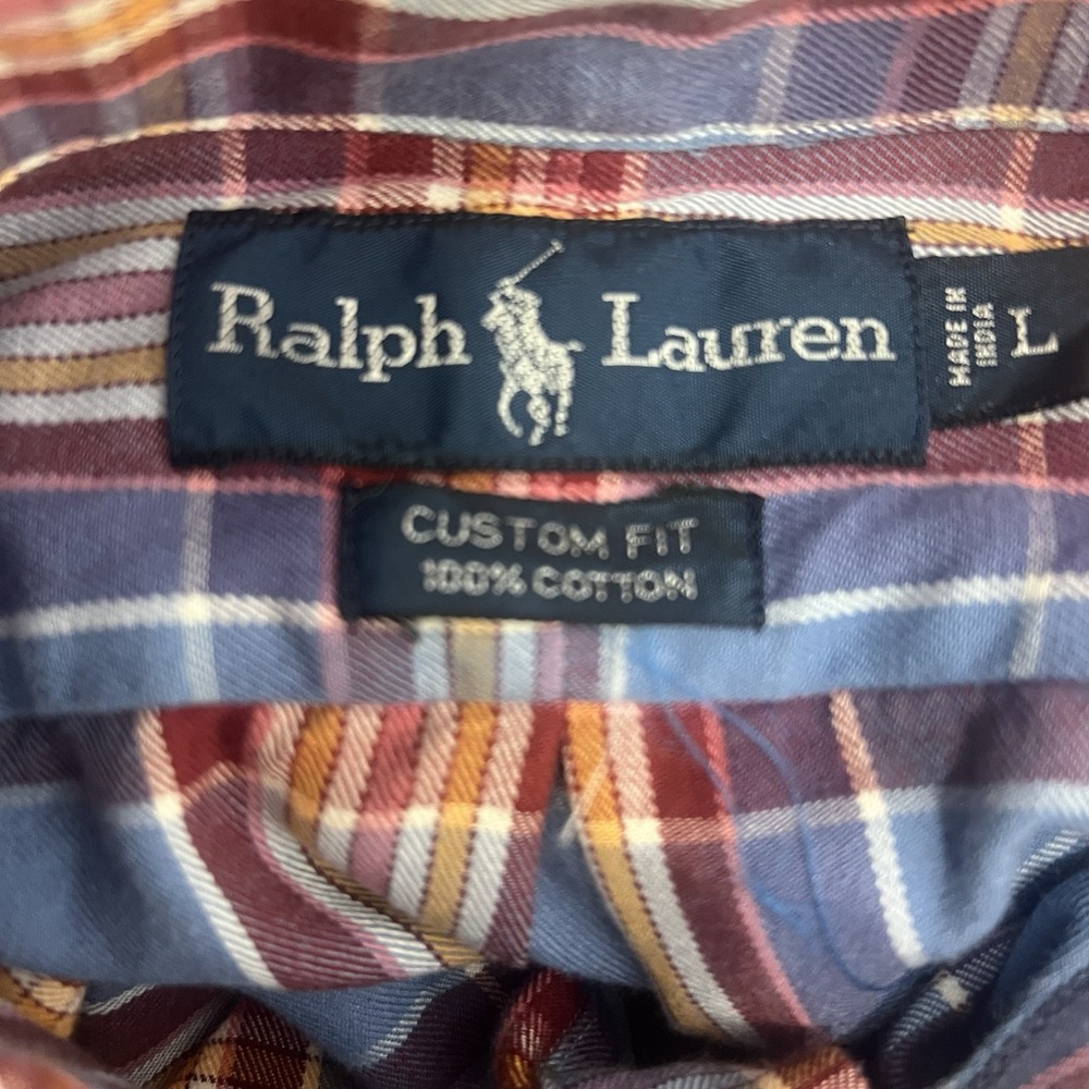 Polo Ralph Lauren Flannel Shirt Mens L Blue Plaid Custom Fit Performance Pony - Picture 4 of 8